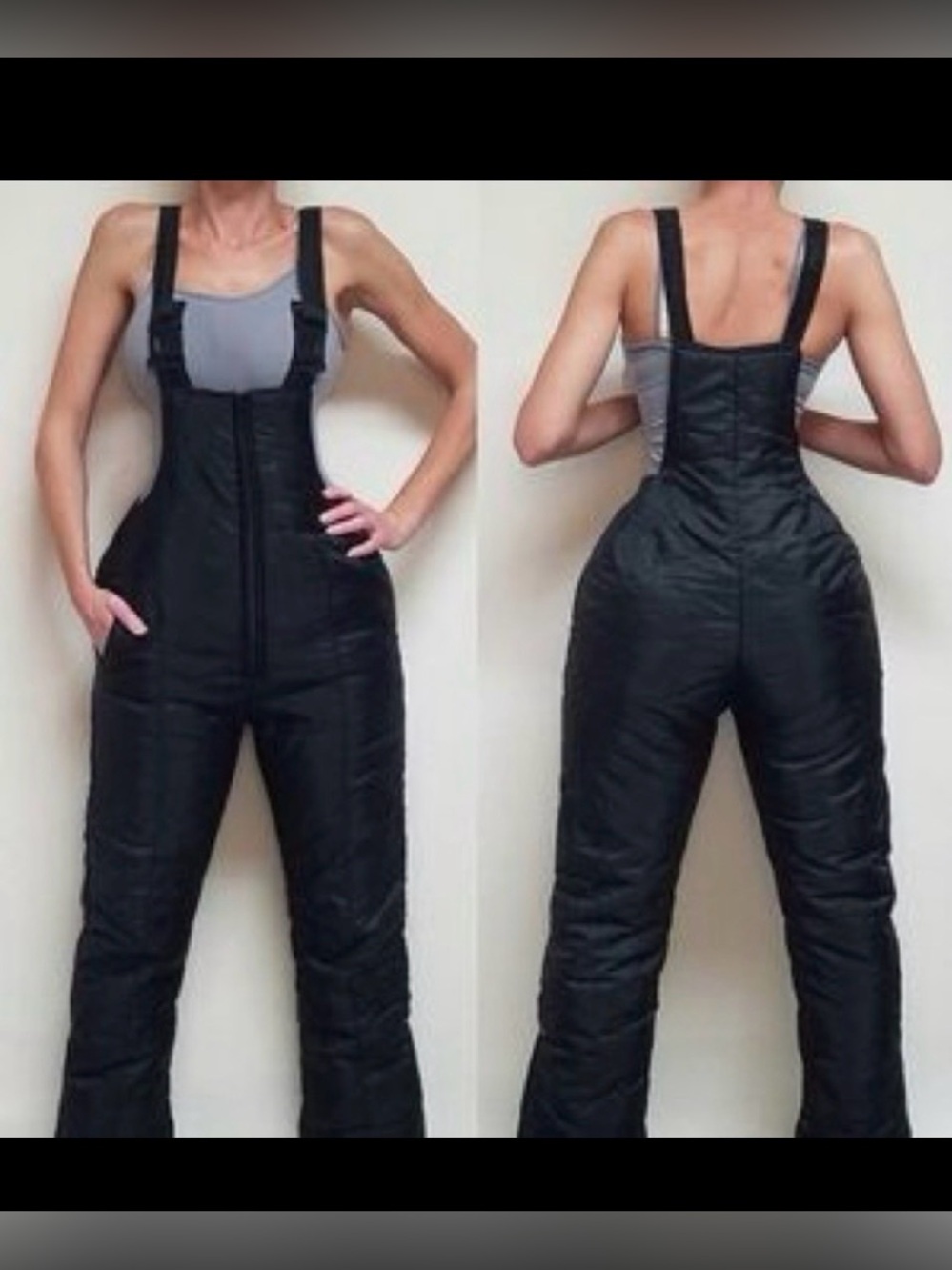 Fera Brooke Vintage Women's Insulated High Waist Ski Bib Pants Black Size 10